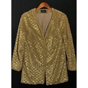 MINKPINK  Teddy Jacket ‎ XS Gold Shimmer Y2K Glam Long Retro Chic